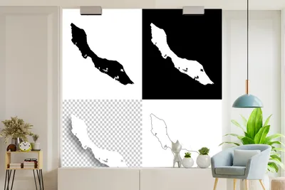 Produktbild von Fotobehang mit 4 Illustrationen von Curaçao, Schwarz-Weiß, 260 cm x 260 cm Breite