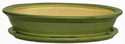 Produktbild von Polnix Oval Bonsai Keramiktopf mit Untersetzer Grün