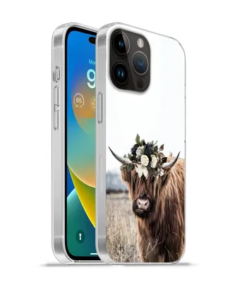 Produktbild von MuchoWow® Handyhülle Schutzhülle Hülle für Apple iPhone 14 Pro - Softcase Schottischer Highlander - Blumen - Tiere Silikon Softcase Handy Hülle - Umschlag