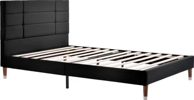 Produktbild von okwish Polsterbett, Doppelbett mit Lattenrost, 140x200cm gepolsteres Bettgestell mit Kopfteil, Samt, für Erwachsene&Jugendliche,Schwarz(Ohne Matratze)