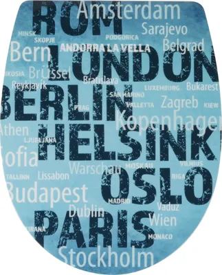 Produktbild von Sitzplatz® WC-Sitz mit Absenkautomatik, Nachbildung Stadtliebe, abnehmbar, Thermoplast Toilettensitz, TopFix Befestigung von oben, universale O Form, Toilettendeckel mit Schriftzug, Klodeckel oval, 40685 7