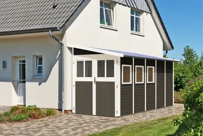 Produktbild von Karibu Gartenhaus Gerätehaus Wandlitz 5 terragrau 181x442x230 cm