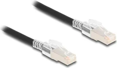 Productafbeelding van Delock - Netwerkkabel - RJ-45 (M) naar RJ-45 (V) - 50 cm - 6 mm - S/FTP - CAT 6a - halogenvrij, zonder haak - zwart