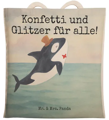 Produktbild von Mr. & Mrs. Panda Tote Bag Orca Zylinder Design - Weiß - Geschenk, Stofftragetasche, Glückwunsch, Geburtstag, Tasche, Einkaufstasche, Narwal, Meer, Freizeittasche, Fest