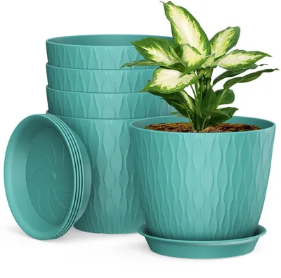 Produktbild von Blumentöpfe mit Bewässerungssystem 5er Set 17.8cm Dunkelgrün Kunststoff