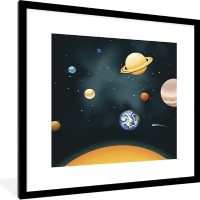Produktbild von MuchoWow® Gerahmtes Poster Eine Illustration des Sonnensystems mit unserem Planeten 40x40 cm - Poster mit Schwarzem Bilderrahmen Wandposter Rahmen Foto Bilder - Poster - Plakat im Rahmen