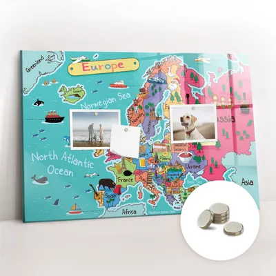 Obrázek produktu pro Magnetická Tabule na Zeď Skleněná - Memo Board Kleněnou Přední Stranou - 5 magnetů v balení - 60x40 cm - Mapa Evropy