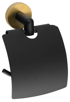 Produktbild von LARISSA Toilettenpapierhalter mit Deckel, Schwarz/Gold matt