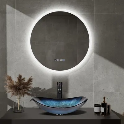 Produktbild von Puluomis Badspiegel beschlagfrei 60cm mit Uhr Temperatur, 3 Farbe dimmbare Helligkeit LED Beleuchtung, Badezimmerspiegel 6500k spritzwassergeschützt