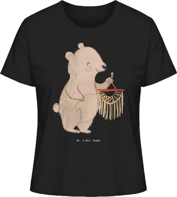 Produktbild von Mr. & Mrs. Panda Oberteil Damen Bär Makramee Größe XL - Schwarz - Geschenk, shirt, Basteln, mit, Damenshirt, Basic
