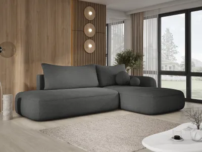 Zdjęcie produktu dla DomoHome Narożnik BABU z funkcją łóżka - Nowoczesny Narożnik Tapicerowany Do Salonu Funkcjonalna Sofa Łóżko W Tkaninie TERAZ ALBO NIGDY Rozmiar: 300x105x60cm, Prawa Strona Kolor: CZARNY