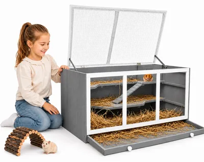 Obrázek produktu pro Mucola Klec pro hlodavce Klec pro křečky Klec pro malá zvířata Klec pro myši Villa Grey Klec pro krysy Dřevěná klec pro malá zvířata Voliéra pro hlodavce
