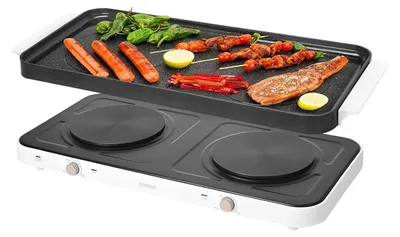 Zdjęcie produktu dla Aewhale Płyta Grzewcza Podwójna 2000 W Czarna Z Patelnią Grillową