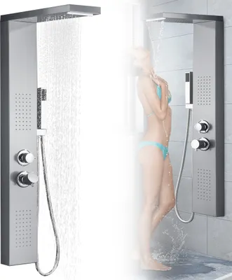 Obrázok produktu pre LARS360 Sprchový stĺp Sprchový systém Kúpeľňová batéria Rain Shower Shower Set z nerezovej ocele Vodopád Masážny sprchový panel s ručnou sprchou - Sliber