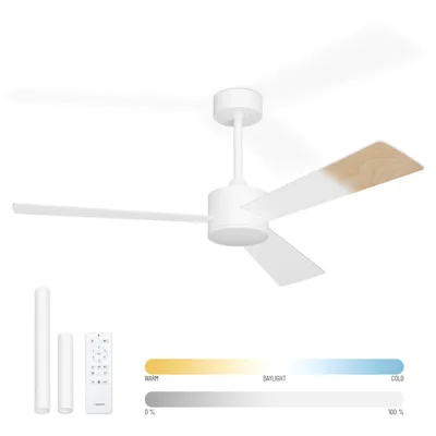 Obrázek produktu pro Noaton® 13132WWL Lepus, bílá a světle hnědá, stropní ventilátor se světlem, DC motor, časovač, nastavitelné osvětlení, dálkové ovládání, funkce paměti