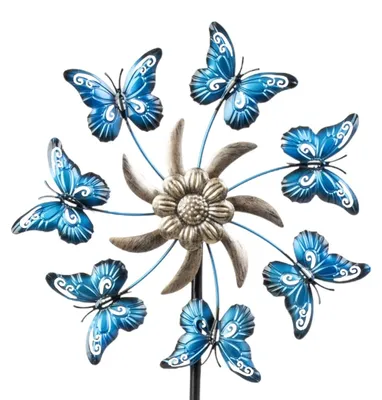 Produktbild von XiRRiX Windrad Garten Metall 118 cm – Windspiel Gartendeko mit Erdspieß, Gartenstecker Türkis für Garten & Terrasse