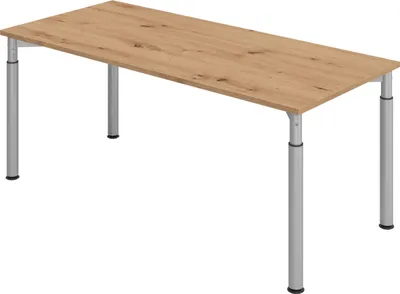 Produktbild von bümö Schreibtisch Serie-Y - Gestell: Silber, Nachbildung: Asteiche, Größe:  180 x 80 cm