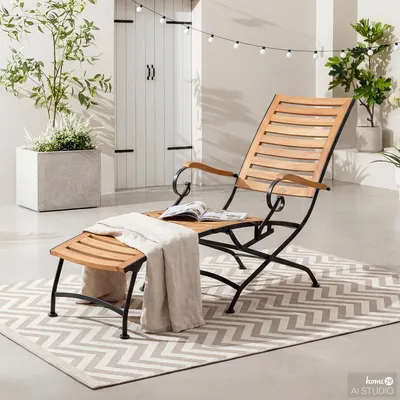 Produktbild von home24 Gartenliege - Akazie Massiv / Stahl - Akazie / Schwarz