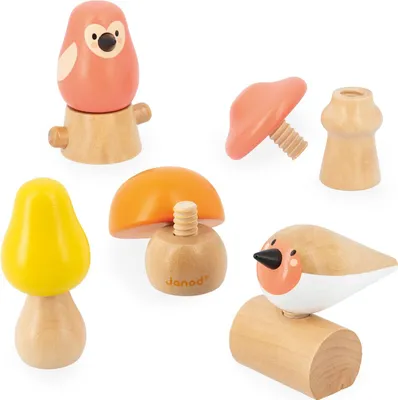 Produktbild von Janod Holz Schraubspielzeug Vögel und Pilze WWF - pädagogisch