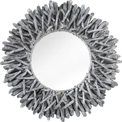 Produktbild von Außergewöhnlicher Teakholz Spiegel RIVERSIDE 80cm grau Treibholz Wandspiegel Rahmen aus Teakholz-Ästen Badspiegel