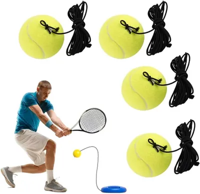 Immagine prodotto di Set di palline da tennis, 4 pezzi, realizzate in gomma naturale, con cordino, adatte a principianti e per l'allenamento