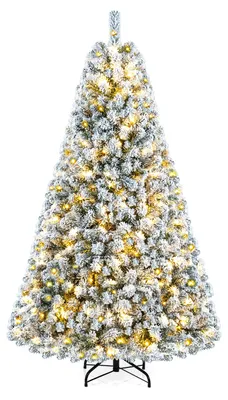 Immagine prodotto di Albero di Natale artificiale COSTWAY, 183 cm, abete innevato, con 928 rami densi, 230 luci LED e supporto in metallo pieghevole, albero artificiale per Natale
