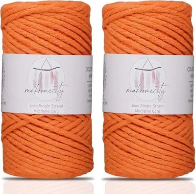 Produktbild von Famanu Macramé-Kordel - Gedrehtes Garn aus recyceltem Baumwolle - 3mm 100m - Orange