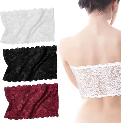 Produktbild von Bandeau-BH aus Spitze, dehnbar, trägerlos, Bandeau-BH für Frauen und Mädchen, 3 Stück