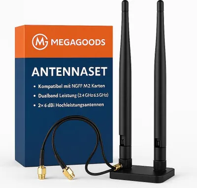 Obrázek produktu pro Sada 2 antén 6dBi pro AX210 AX200 9260 M.2 WiFi RP-SMA DE.