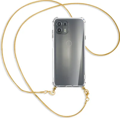 Produktbild von Handykette Backcover-Schutzhülle mit Band (Metall goldfarben) für Motorola Edge 20 Lite (XT2153-1) - goldfarbene Kette Snake