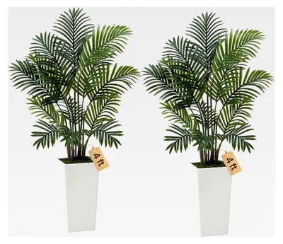 Produktbild von Künstliche Areca-Palmen, 1,2 m, 2er-Pack mit weißem Pflanzgefäß, Kunstseidenpflanze im Topf für Veranden, Wohnzimmer, Terrassen, Zuhause und Büro