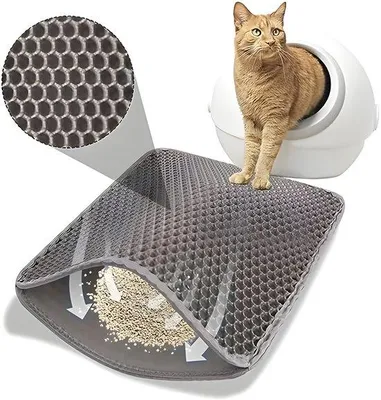 Produktbild von PolkaHome® Katzenstreumatte mit Wabendesign - wasserdichte Katzentoilettenunterlage, 40x30 cm