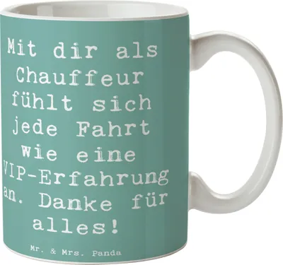 Produktbild von Mr. & Mrs. Panda Becher Spruch VIP Chauffeur - Meeresbrise - Geschenk, Aufmerksamkeit, Bedanken, pünktlich, haferl, besondere Momente, Gesellschaft, Kaffeetasse, Tasse