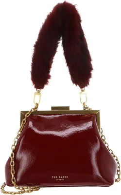 Produktbild von Ted Baker Leder Abendtasche Purcel Leather Patent Fur Handle Clutch Bag Red dunkelrot