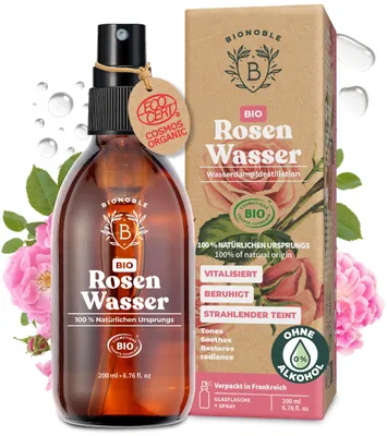 Produktbild von BIONOBLE Rosenwasser Bio Spray, Gesichtswasser, Rosenhydrolat Haare - 200ml