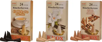 Produktbild von KNOX Räucherkerzen Kaffeduftset - entspannende Düfte wie im Café für Zuhause - 24 Räucherkerzen pro Packung - Vanille Latte mit Zimt