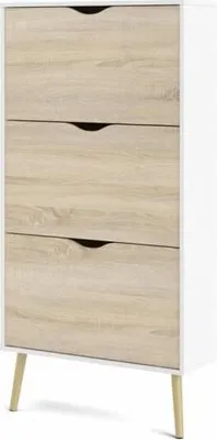 Zdjęcie produktu dla Szafka na Buty Biało-Dębowa, 12 Par, Drewniane Nogi, 70.2 x 23.9 x 138.9 cm