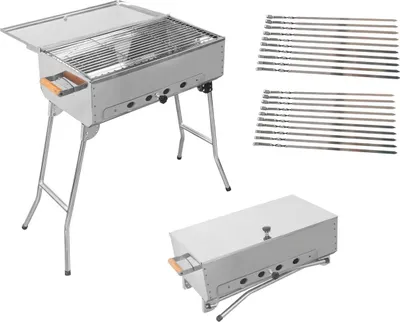 Produktbild von SET Mangal PICKNICK Holzkohlegrill (HLB: 80 x 60 x 33 cm) 0,8 mm mit 20 Spießen 50cm 1,5 mm stärke