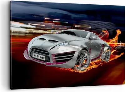 Produktbild von Bild auf Leinwand - Leinwandbild - Sportwagen Feuer Rauch - 100x70cm - Wand Bild - Wanddeko - Leinwanddruck - Bilder - Kunstdruck - Wanddekoration - Leinwand bilder - Wandkunst - AA100x70-2690