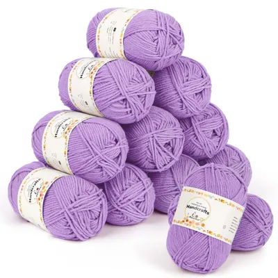 Zdjęcie produktu dla Przędza do szydełkowania i robienia na drutach, 600g (12 motków po 50g), 5-nitkowa bawełna i akryl, jasnofioletowa