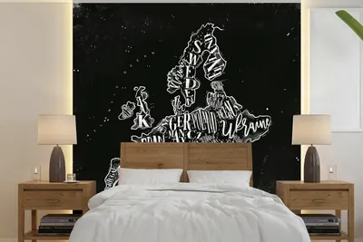 Produktbild von MuchoWow® Fototapete für Wohnzimmer oder Schlafzimmer Wandtapete Vinyl Motivtapete Karte - Europa - Schwarz - Weiß - 350x350 cm - Schlafzimmertapete