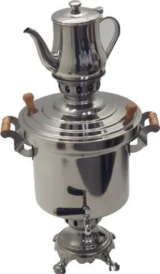 Produktbild von Samowar Set Edelstahl  mit Teekanne Holzkohle Teemaschine mit Schornstein