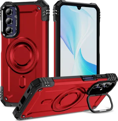 Produktbild von Magnetisch Hülle für Samsung Galaxy A15 5G/4G, Heavy Duty Militärischer Stoßfest Handyhülle Kamera-Ringständer Rot