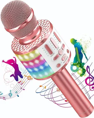 Zdjęcie produktu dla Mikrofon do karaoke dla dzieci z niebieskim podświetleniem LED - mikrofon Bluetooth dla dzieci - głośnik do karaoke