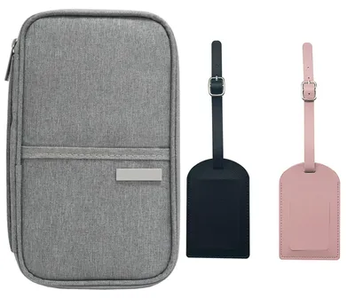 Obrázek produktu pro 1 šedý držák na pas + 2 palubní vstupenky z kůže (černá + růžová).
