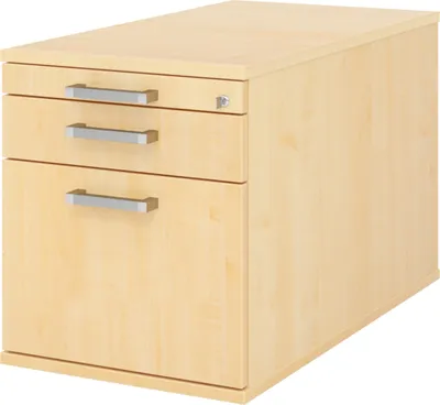 Produktbild von bümö office Rollcontainer - mit Hängeregistratur - Nachbildung Ahorn, Griff: Chromgriff (Metall)