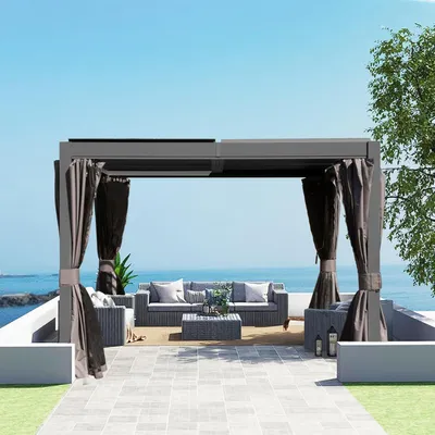 Produktbild von Lamellen Pergola 3x3,6 m freistehend mit 2 verstellbaren Dächern, wetterfest, Aluminium, grau