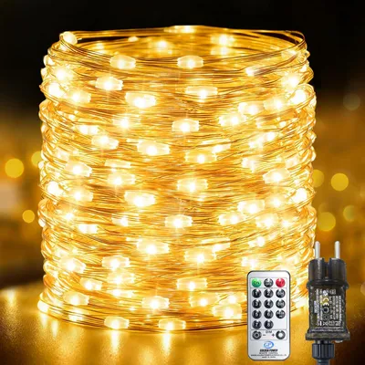 LED-Lichterkette 20 m, 200 warmweiße LEDs, IP65, Timer, 8 Modi