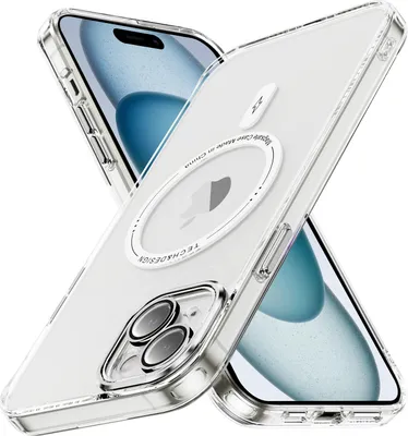 Immagine prodotto di Custodia magnetica trasparente per iPhone 15, compatibile con MagSafe, custodia protettiva antiurto ibrida bianca
