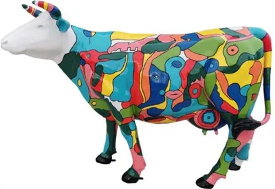 Produktbild von Casa Padrino Designer Gartendeko Skulptur Kuh Bunt 210 x 55 x H. 147 cm - Riesige wetterbeständige Dekofigur - Lebensgroße Tierfigur